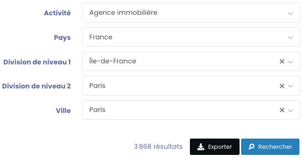 Choisissez parmi les 4000+ catégories de Google Maps, et ciblez précisément par pays, région, département ou ville dans 195 pays.