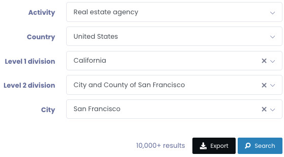 Choose among the 4000+ categories of Google Maps, and target precisely by country, state, county or city in 195 countries.